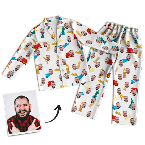 Mehrfarbige benutzerdefinierte Foto Langarm Pyjamas Nachtwäsche - Vatertagsgeschenke