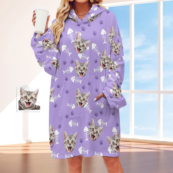 Custom Face Adult Unisex Blanket Hoodie Personalized Blanket Pajama Gift Pet Cat - MyFaceBoxerDE