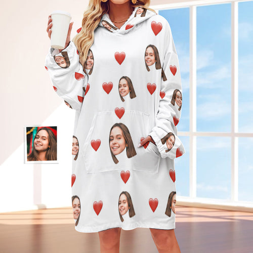 Benutzerdefiniertes Gesicht Erwachsene Unisex Decke Hoodie Personalisierte Decke Pyjama Geschenk Rotes Herz - MyFaceBoxerDE