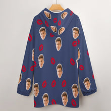Benutzerdefiniertes Gesicht Erwachsene Unisex Decke Hoodie Personalisierte Decke Pyjama Geschenk Rote Lippen - MyFaceBoxerDE