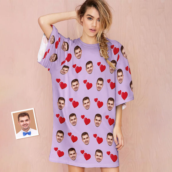 Kundenspezifisches Foto-gesichts-nachthemd Übergroße Nachthemd-herz-entwurfs-geschenke Der Personalisierten Frauen - MyFaceBoxerDE