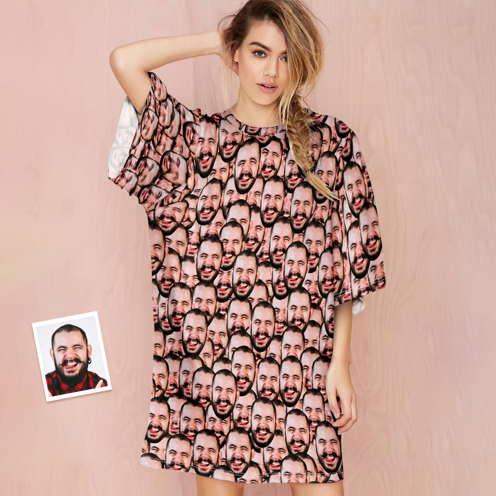 Benutzerdefiniertes Foto-gesichts-nachthemd Personalisiertes Übergroßes Nachthemd Für Frauen Face Mash-geschenke Für Sie - MyFaceBoxerDE