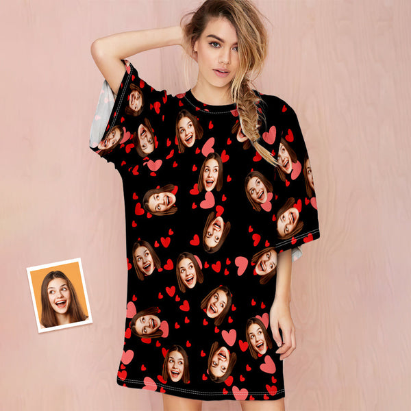 Benutzerdefiniertes Gesicht Nachthemd Personalisiertes Foto Frauen Übergroßes Nachthemd Rotes Herz Geschenke Für Sie - MyFaceBoxerDE
