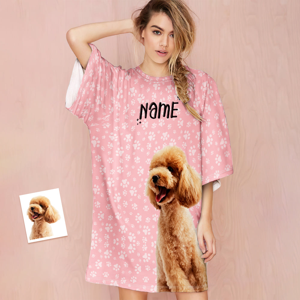 Benutzerdefiniertes Foto Und Name Nachthemd Personalisierte Frauen Übergroße Nachthemd Fußabdruck Geschenke Für Sie - MyFaceBoxerDE