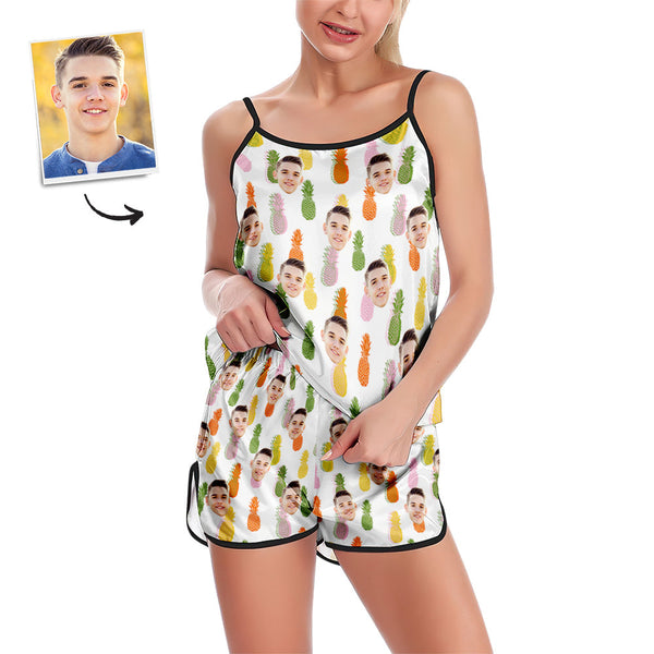 Benutzerdefinierte Gesicht Camisole Nachtwäsche Bunte Ananas Personalisierte Dessous Set Sommer Pyjamas - MyFaceBoxerDE