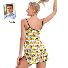 Benutzerdefinierte Gesicht Camisole Nachtwäsche Bunte Zitrone Personalisierte Dessous Set Sommer Pyjamas - MyFaceBoxerDE