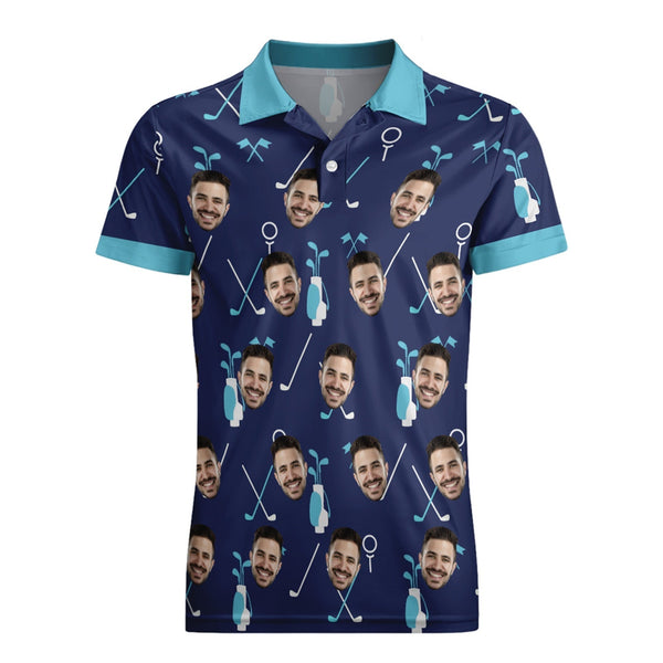 Blaues Poloshirt Mit Individuellem Gesicht Für Herren, Personalisierte Golf-shirts - MyFaceBoxerDE
