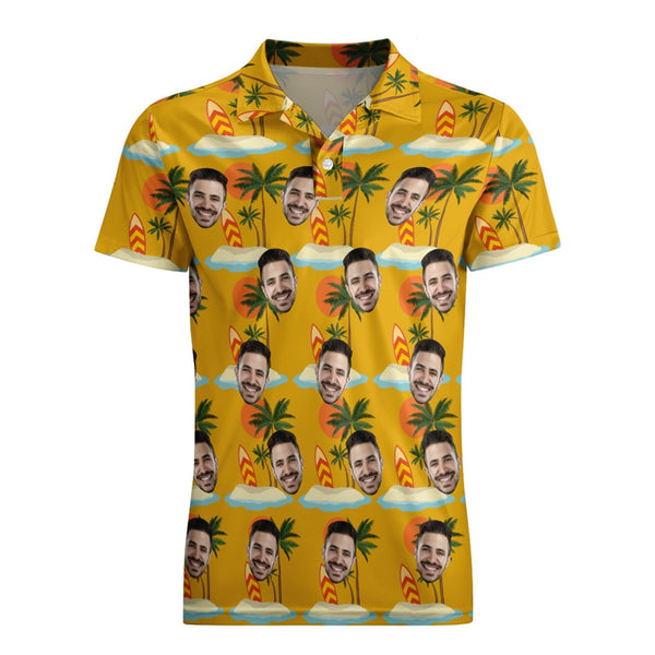 Benutzerdefiniertes Gesichts-poloshirt Für Männer, Kokosnussbaum-strandhemd, Hawaiianische Golf-shirts - MyFaceBoxerDE