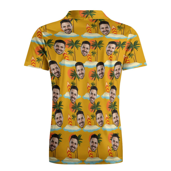 Benutzerdefiniertes Gesichts-poloshirt Für Männer, Kokosnussbaum-strandhemd, Hawaiianische Golf-shirts - MyFaceBoxerDE