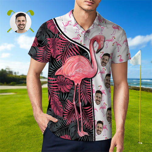 Benutzerdefiniertes Gesichts-poloshirt Für Männer. Lustige Flamingo-hawaii-golf-shirts - MyFaceBoxerDE