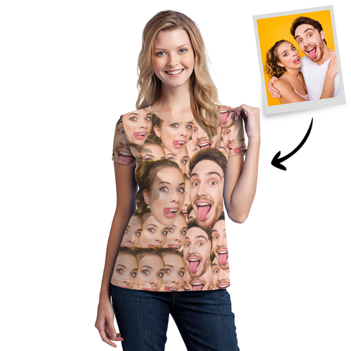 Benutzerdefinierte Paar Face Mash Foto T-Shirt