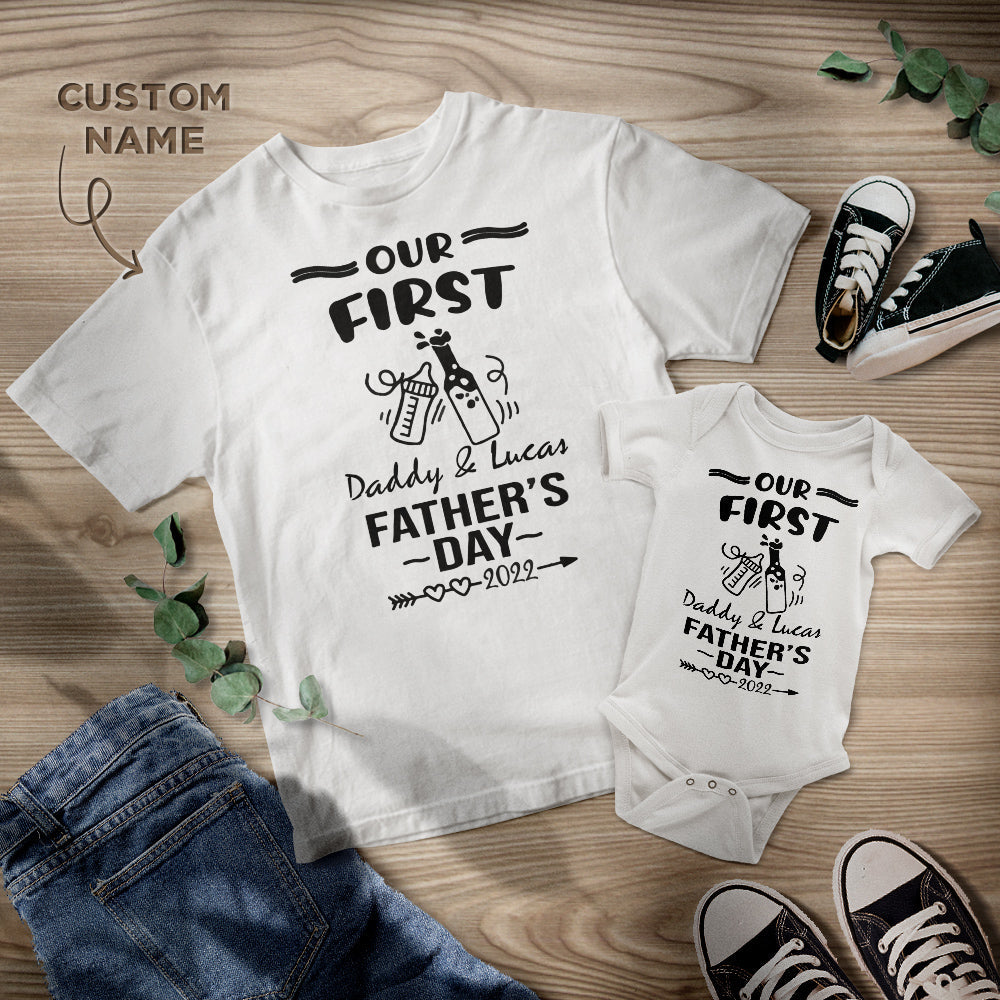 Benutzerdefinierte passende Outfits für Papa und Baby Unser erstes Vatertagsgeschenk Bier