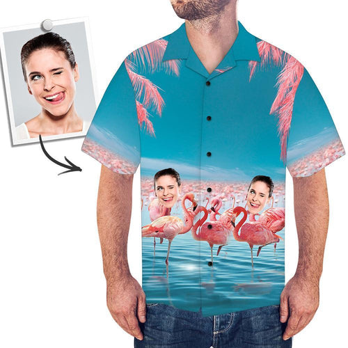 Benutzerdefiniertes Gesicht auf Hemd Hawaiihemd Flamingo Bl?tter