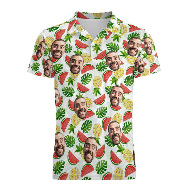 Das Kundenspezifische Gesichts-polo-hemd Der Männer Ananas Und Wassermelone Personalisierte Hawaiische Golf-hemden - MyFaceBoxerDE