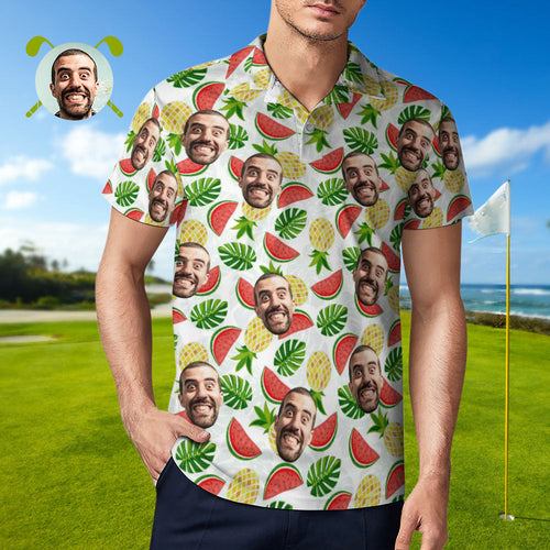 Das Kundenspezifische Gesichts-polo-hemd Der Männer Ananas Und Wassermelone Personalisierte Hawaiische Golf-hemden - MyFaceBoxerDE
