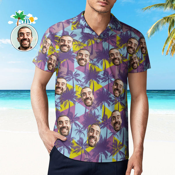 Das Kundenspezifische Gesichts-polo-shirt Der Männer Bunte Kokosnuss-bäume Personifizierte Hawaiische Golf-hemden - MyFaceBoxerDE