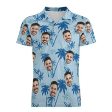 Das Kundenspezifische Gesichts-polo-shirt Der Männer Personalisierte Hellblaue Hawaiische Golf-hemden - MyFaceBoxerDE