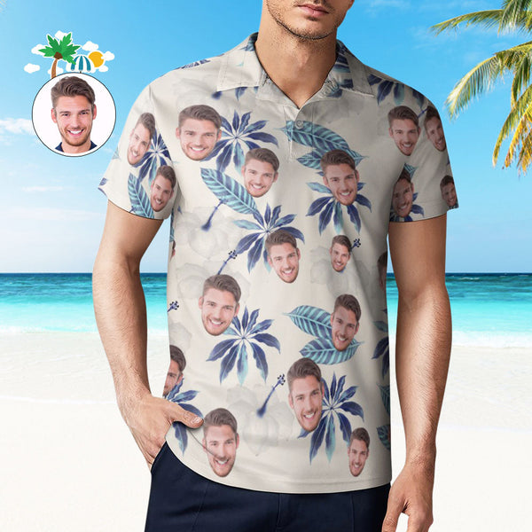 Benutzerdefiniertes Gesicht Poloshirt Für Männer Blumen Und Blätter Personalisierte Hawaiian Golf Shirts - MyFaceBoxerDE