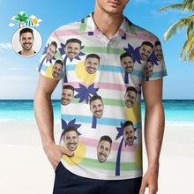 Benutzerdefiniertes Gesichtsblaues Palmen-poloshirt Für Männer, Personalisierte Hawaiianische Golf-shirts - MyFaceBoxerDE