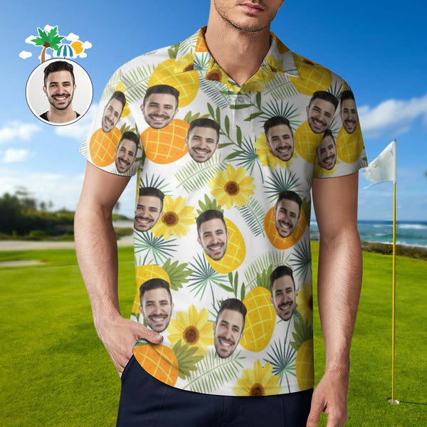 Benutzerdefiniertes Gesichts-poloshirt Für Männer, Sonnenblume Und Ananas, Personalisierte Hawaiianische Golf-shirts - MyFaceBoxerDE