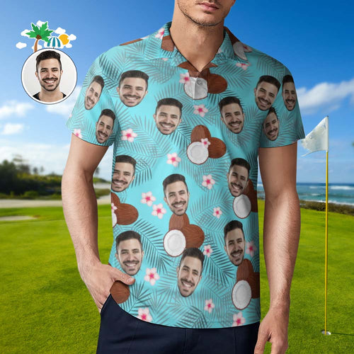 Custom Face Coconut Poloshirt Personalisierte Hawaiianische Golfshirts Für Herren - MyFaceBoxerDE