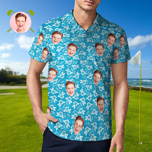 Herren-poloshirt Mit Individuellem Gesicht, Blue Crush, Personalisierte Hawaiianische Golf-shirts, Geschenk Für Ihn - MyFaceBoxerDE