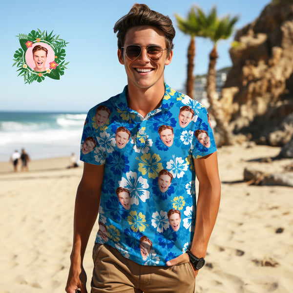 Herren-poloshirt Mit Individuellem Gesicht, Blumen Und Blüten, Personalisierte Hawaiianische Golf-shirts, Geschenk Für Ihn - MyFaceBoxerDE