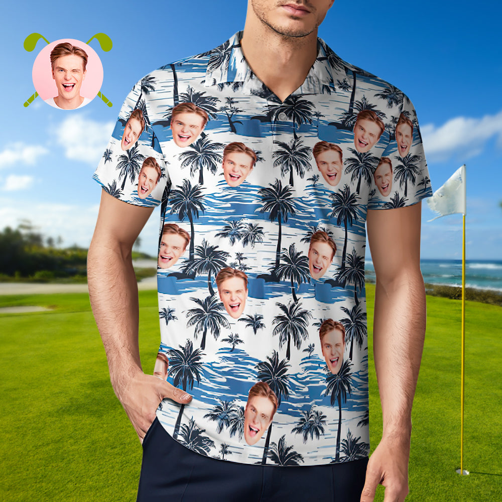 Herren-poloshirt Mit Individuellem Gesicht, Kokosnussinsel, Personalisierte Hawaiianische Golf-shirts, Geschenk Für Ihn - MyFaceBoxerDE