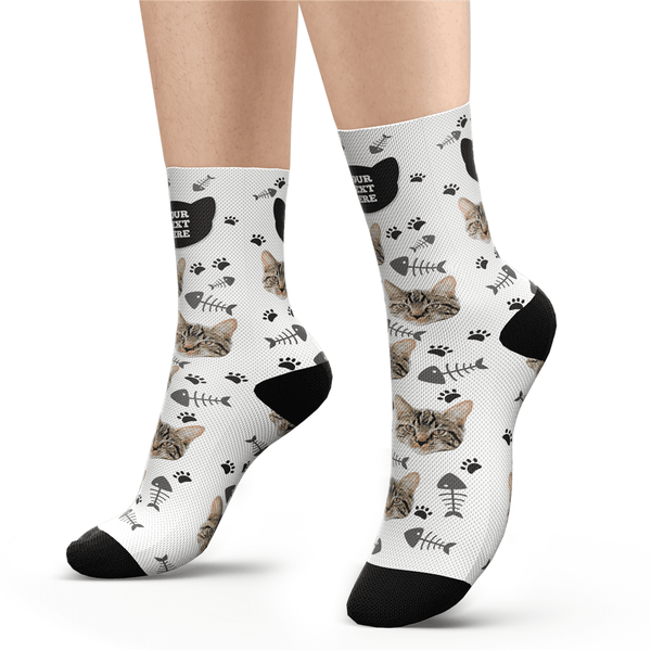 Custom Cat Happy Socks With Your Text - MyPhotoSocks