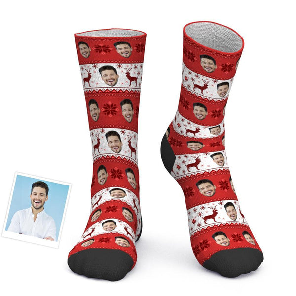 Kundenspezifische Foto-Socken Weihnachtssocken Weihnachtsgesichtssocken über nordischem Muster