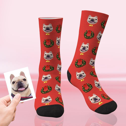 Benutzerdefinierte Weihnachtssocken personalisierte Gesicht lustige Socken - Weihnachtskranz