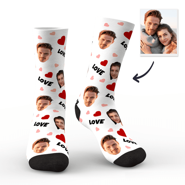 3D-Vorschau Benutzerdefinierte Gesichtssocken Personalisierte Foto-Socken Geschenk für die Familie - Liebe