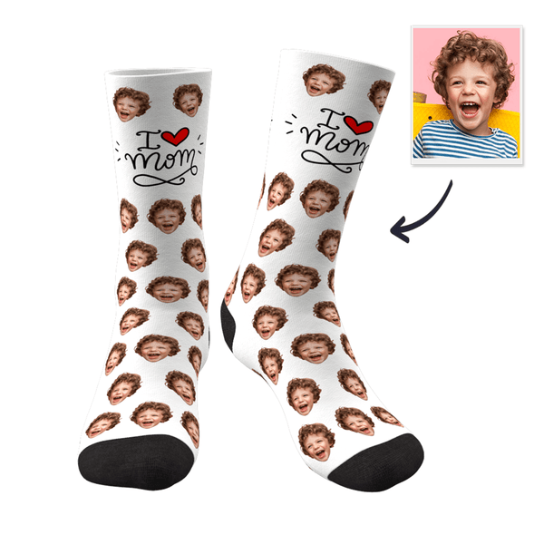 Benutzerdefinierte Gesicht Socken Geschenk für Mama - Ich liebe Mutter Muttertag Geschenke
