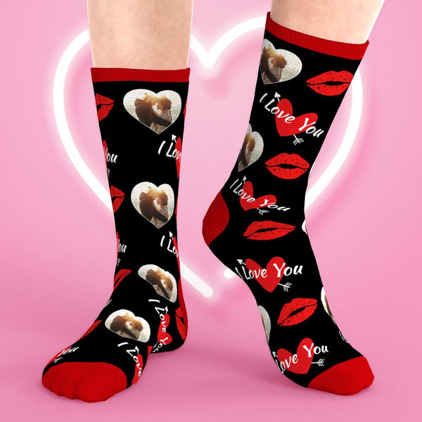 Kundenspezifische Liebesgesichts-Socken-Fotosocken mit herzförmigem Foto