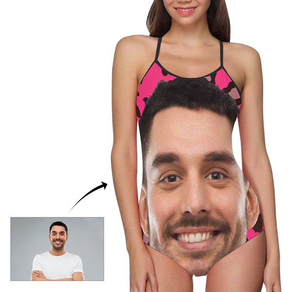 Kundenspezifischer Gesicht Pink Hintergrund Lustige Damen Slip Einteiler Badeanzug