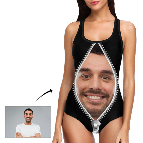 Kundenspezifischer Gesicht Reißverschluss Foto Damen Einteiler Sexy Badeanzug