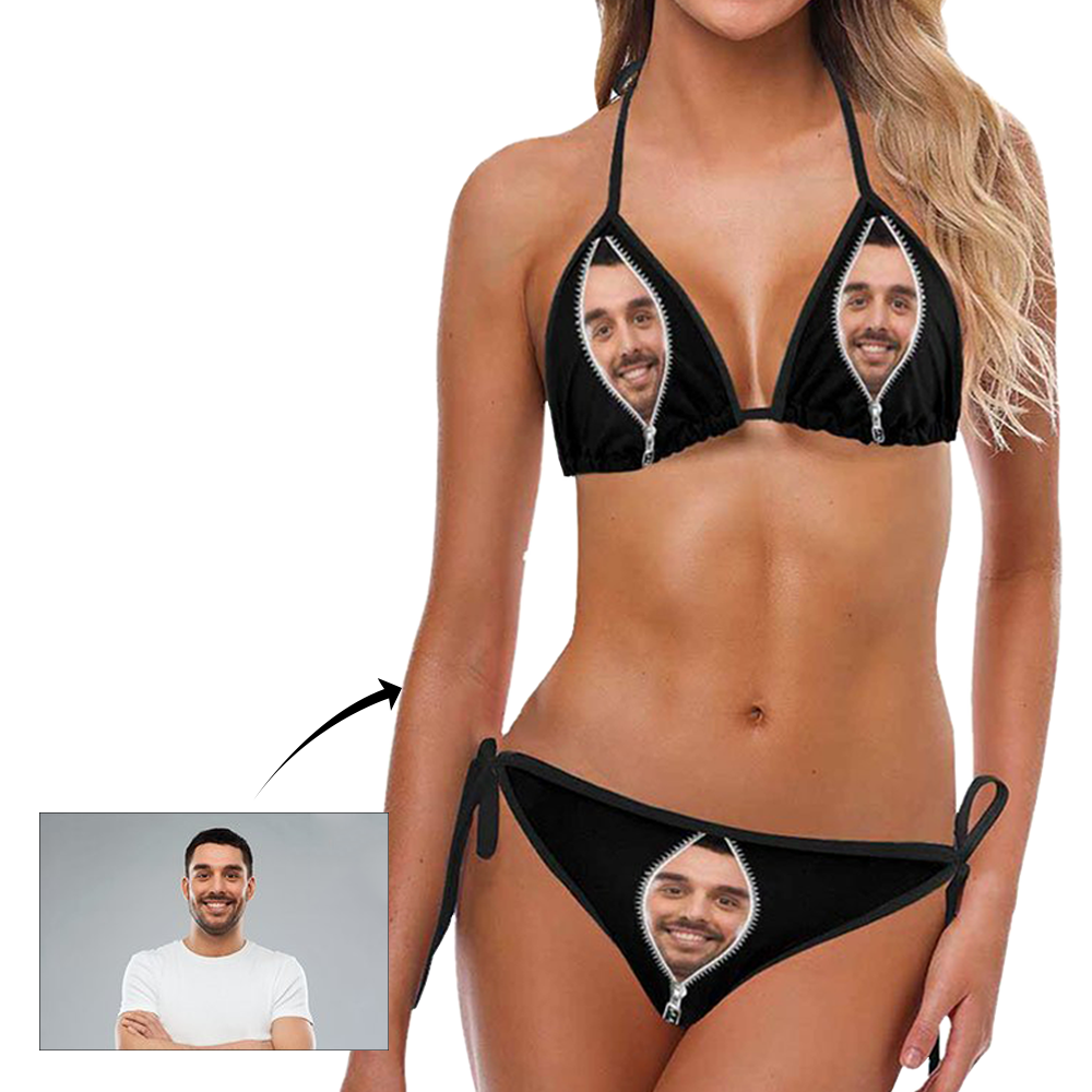 Kundenspezifischer Gesicht Reißverschluss Foto Damen Bikini Sexy Anzug