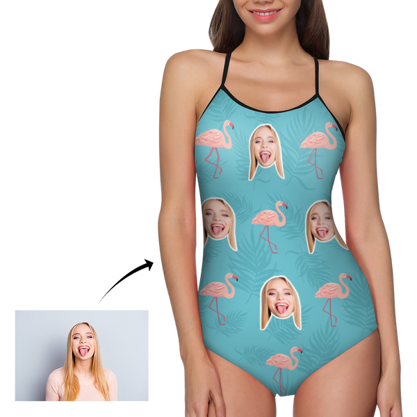 Kundenspezifischer Kopf Foto und Flamingo Damen Einteiliger Badeanzug