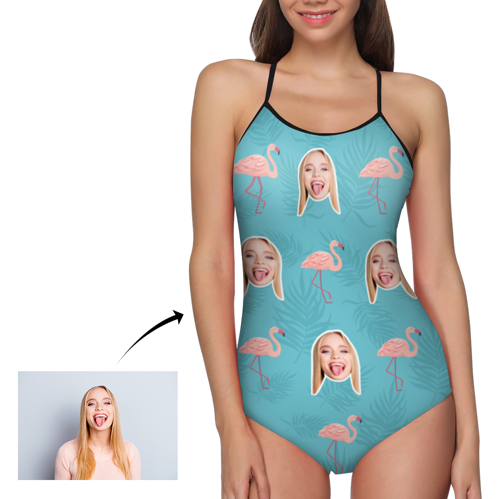 Kundenspezifischer Kopf Foto und Flamingo Damen Einteiliger Badeanzug