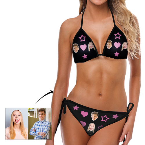 Kundenspezifischer Kopf Foto Herz und Stern Bikini Sexy Anzug