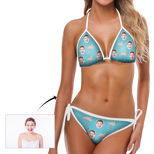 Kundenspezifischer Kopf Foto Flamingo und Blau Hintergrund Bikini Sexy Anzug