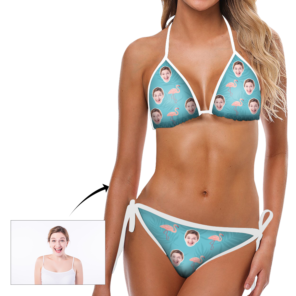 Kundenspezifischer Kopf Foto Flamingo und Blau Hintergrund Bikini Sexy Anzug