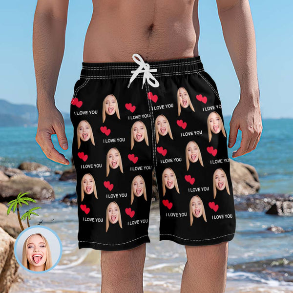 Der Strand-shorts Der Kundenspezifischen Gesichts-ich Liebe Dich Rote Herz-männer - MyFaceBoxerDE