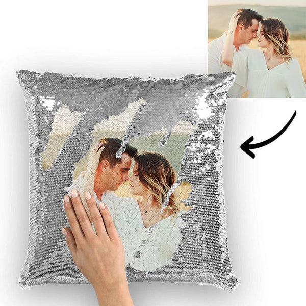 Beste Valentinstagsgeschenk für Paare Foto Personalisierte magische Pailletten Kissen mehrfarbig Glänzend 15.75''*15.75''