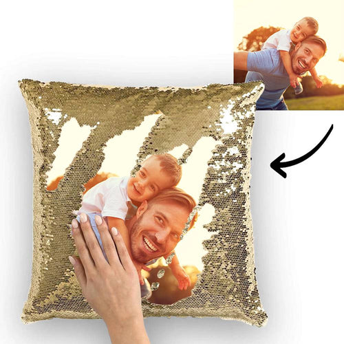 Foto magische Pailletten Kissen mehrfarbig Glänzend 15.75''*15.75'' - Vatertagsgeschenke