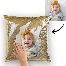 Personalisiert Baby Foto Magisch Paillette Kissen mehrfarbig Glänzend 15.75''*15.75''