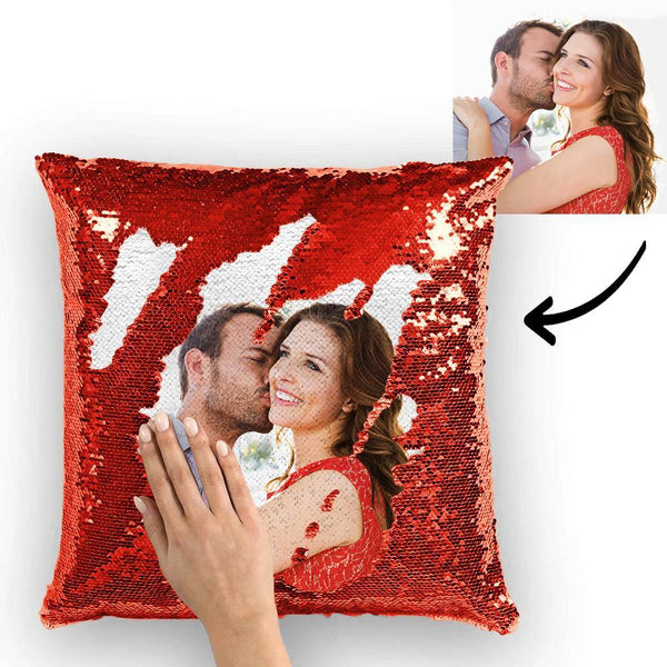 Beste Valentinstagsgeschenk Kundenspezifisch für Liebespaare Foto magische Pailletten Kissen mehrfarbig Glänzend 15.75*15.75''