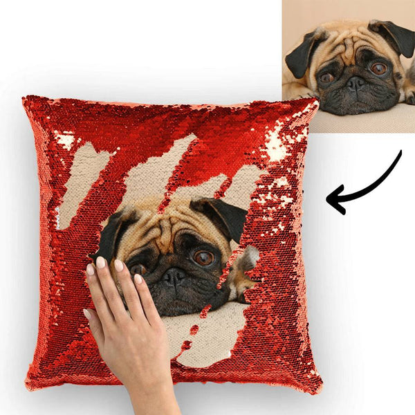 Personalisiert Hunde Foto Magisch Paillette Kissen mehrfarbig Glänzend 15,75 cm * 15,75 cm