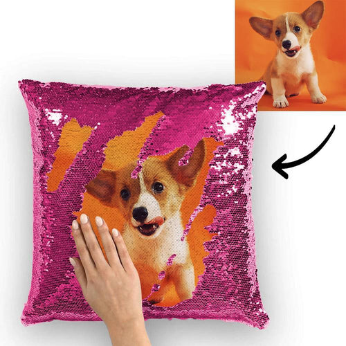 Personalisiert Hunde Foto Magisch Paillette Kissen mehrfarbig Glänzend 15,75 cm * 15,75 cm
