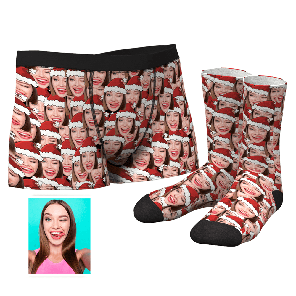 Herren Custom Weihnachtsmütze Boxershorts Und Crew Socken Set - MyFaceBoxerDE